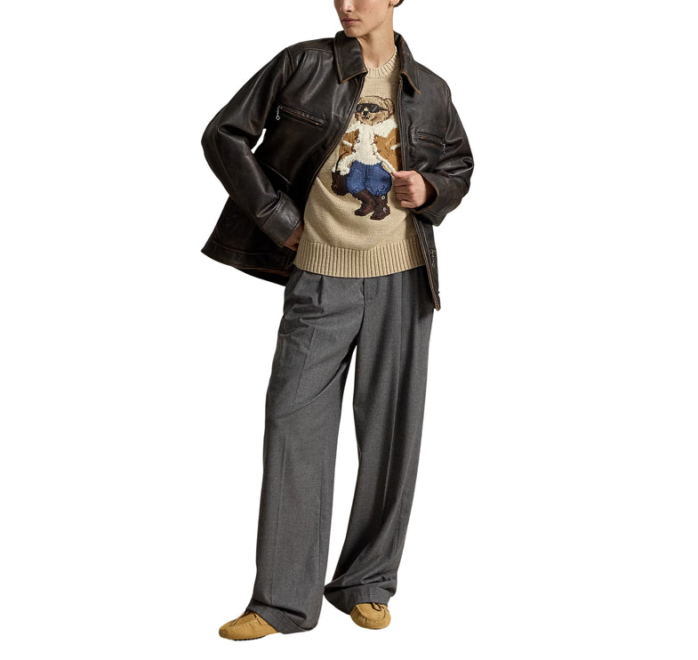 Polo Ralph Lauren Women's Winter Polo Bear Crewneck Sweater Tan Multi