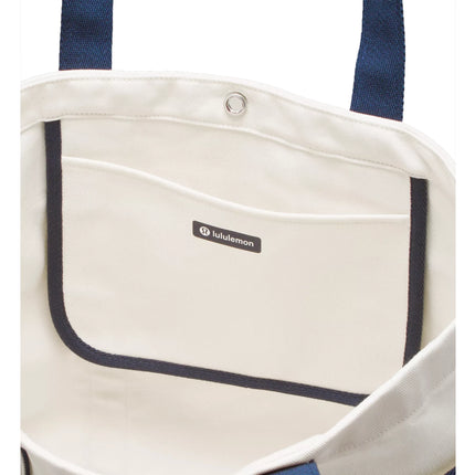 lululemon Unisex Daily Multi Pocket Canvas Tote Bag 20L Logo Natural/True Navy