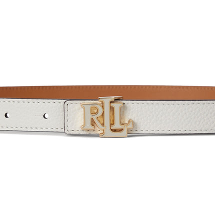 Polo Ralph Lauren Women's Logo Reversible Leather Skinny Belt Soft Soft White/Caramel