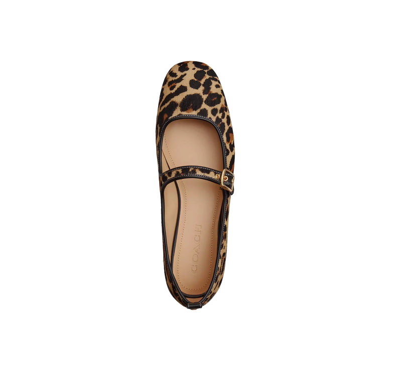 Coach Women's C Rivet Mary Jane With Leopard Print Tan/Black
