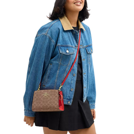 Coach Women's Gia Crossbody Bag In Signature Canvas Gold/Tan/Carnation