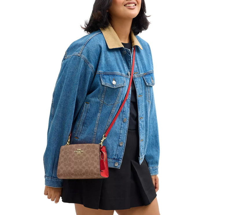 Coach Women's Gia Crossbody Bag In Signature Canvas Gold/Tan/Carnation