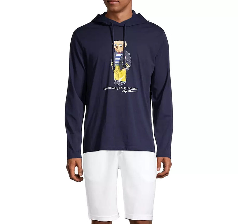 Polo Ralph Lauren Men's Polo Bear Hooded Long Sleeve T-Shirt Navy - Hemen Kargoda