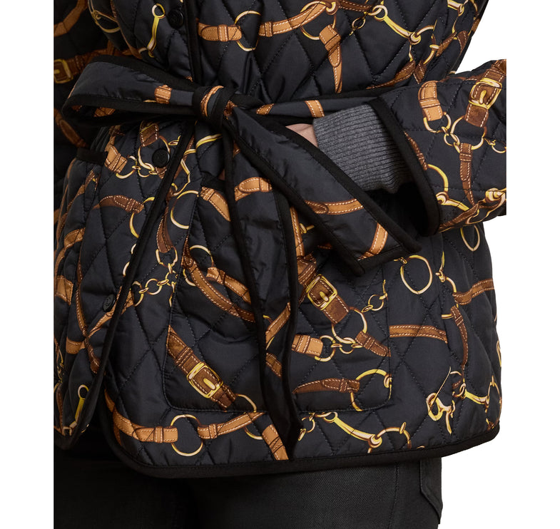 Polo Ralph Lauren Women's Belting-Print Quilted Mockneck Jacket Black