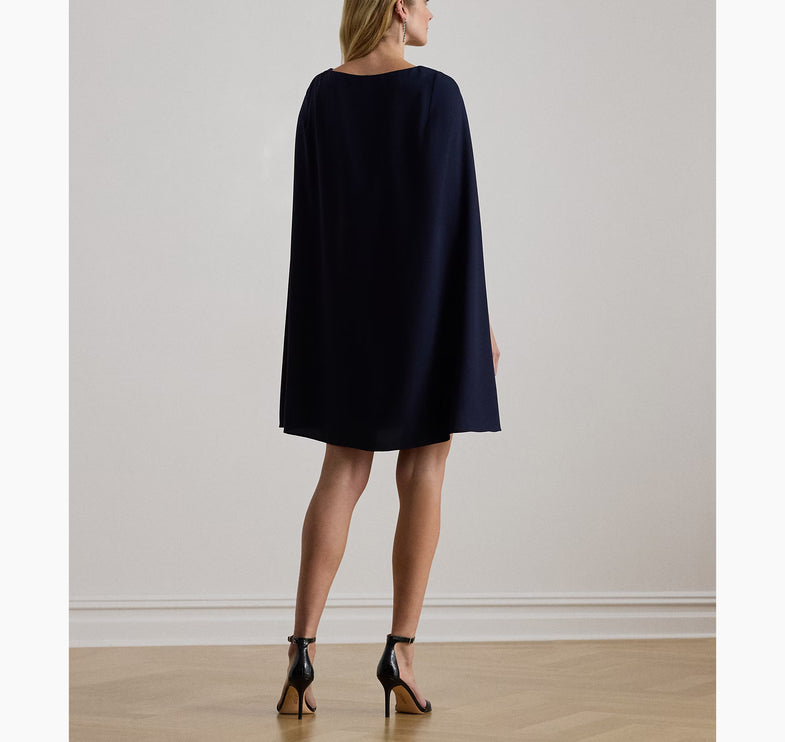 Polo Ralph Lauren Women's Cape Georgette Cocktail Dress Lighthouse Navy