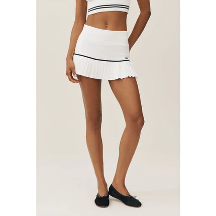 alo Women's Cotton Cashmere High-Waist My Serve Tennis Skirt White/Black