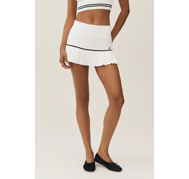 alo Women's Cotton Cashmere High-Waist My Serve Tennis Skirt White/Black
