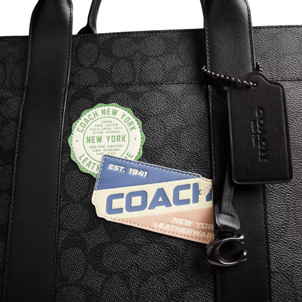 Coach Unisex Wesley Tote In Signature Canvas With Patches Charcoal Multi