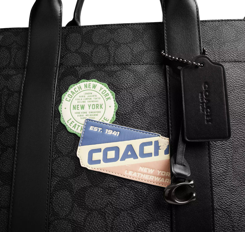 Coach Unisex Wesley Tote In Signature Canvas With Patches Charcoal Multi