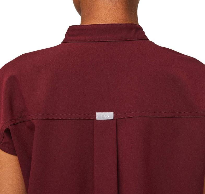 FIGS Women's Rafaela Oversized Scrub Top Burgundy