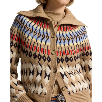 Polo Ralph Lauren Women's Geo-Motif Wool-Cashmere Cardigan Camel Multi