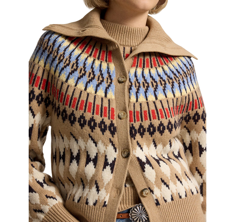 Polo Ralph Lauren Women's Geo-Motif Wool-Cashmere Cardigan Camel Multi