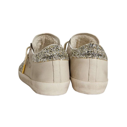 Golden Goose Women's Super Star in Ivory Nappa Leather with Platinum Glitter Star and Heel Tab