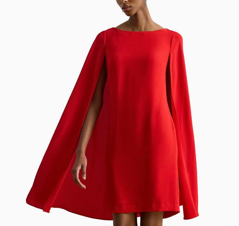 Polo Ralph Lauren Women's Cape Georgette Cocktail Dress Cruise Red