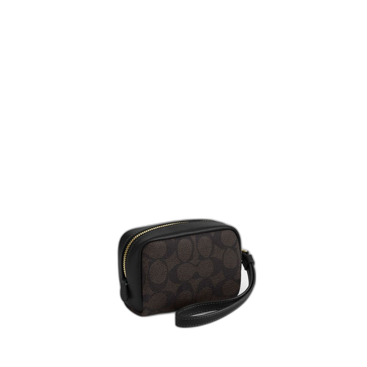 Coach Women's Pouch Wristlet In Signature Canvas Gold/Walnut/Black