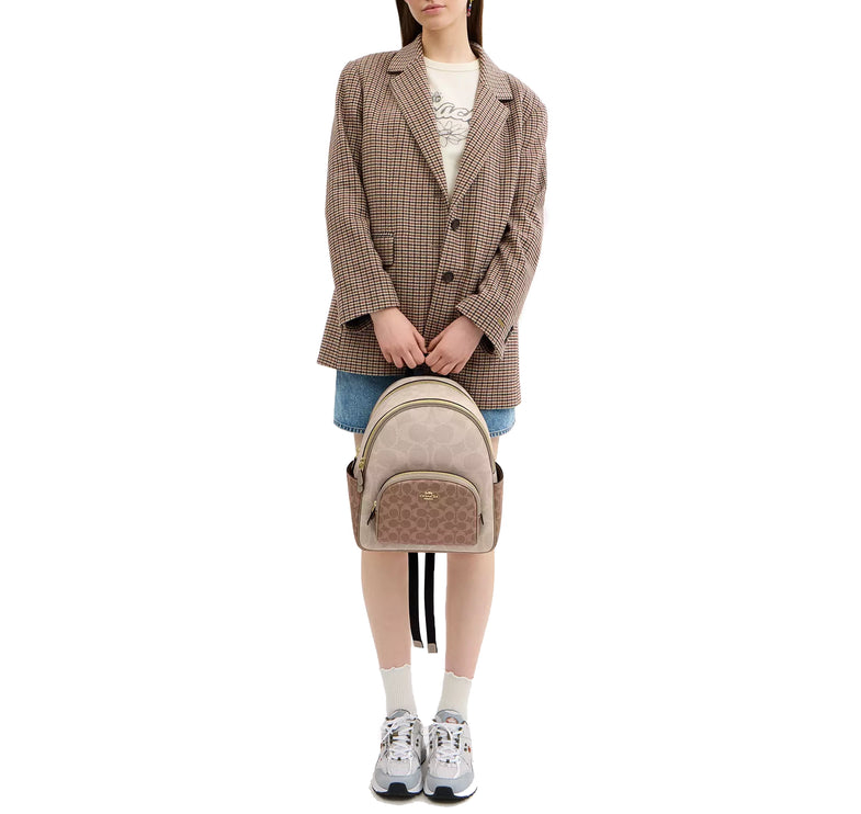 Coach Women's Court Backpack In Blocked Signature Canvas Gold/Sand/Tan