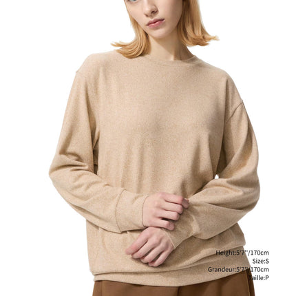 Uniqlo Women's Soft Knitted Fleece Crew Neck T-Shirt 32 Beige