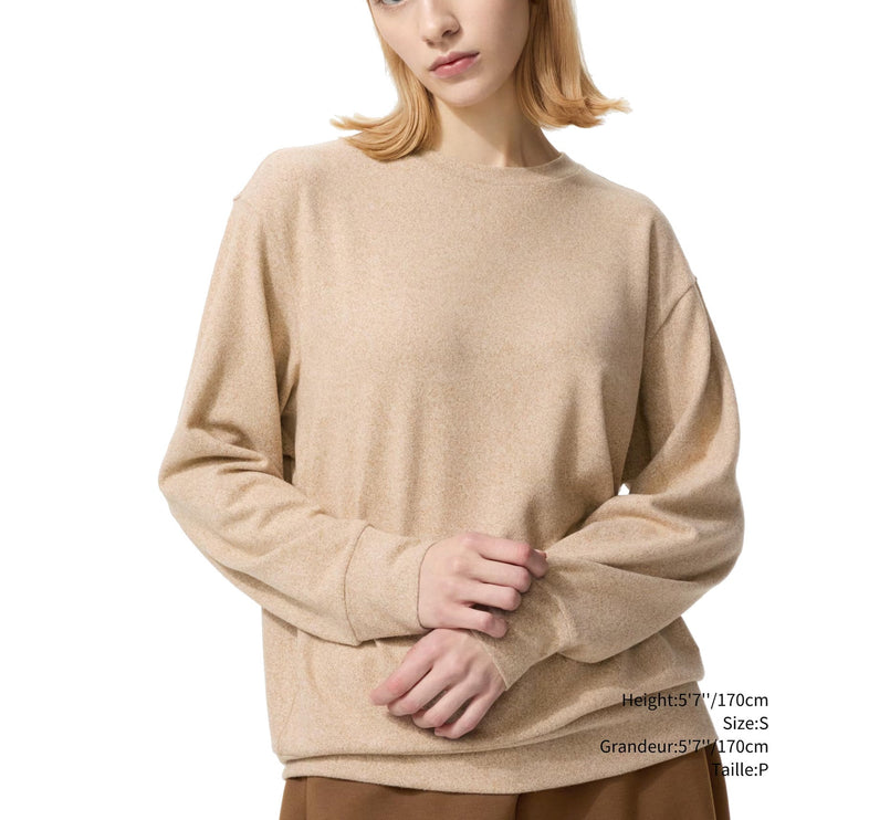Uniqlo Women's Soft Knitted Fleece Crew Neck T-Shirt 32 Beige