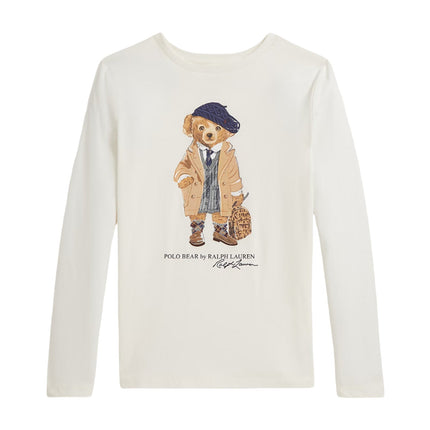 Polo Ralph Lauren Girl's Polo Bear Cotton Jersey Long-Sleeve Tee White