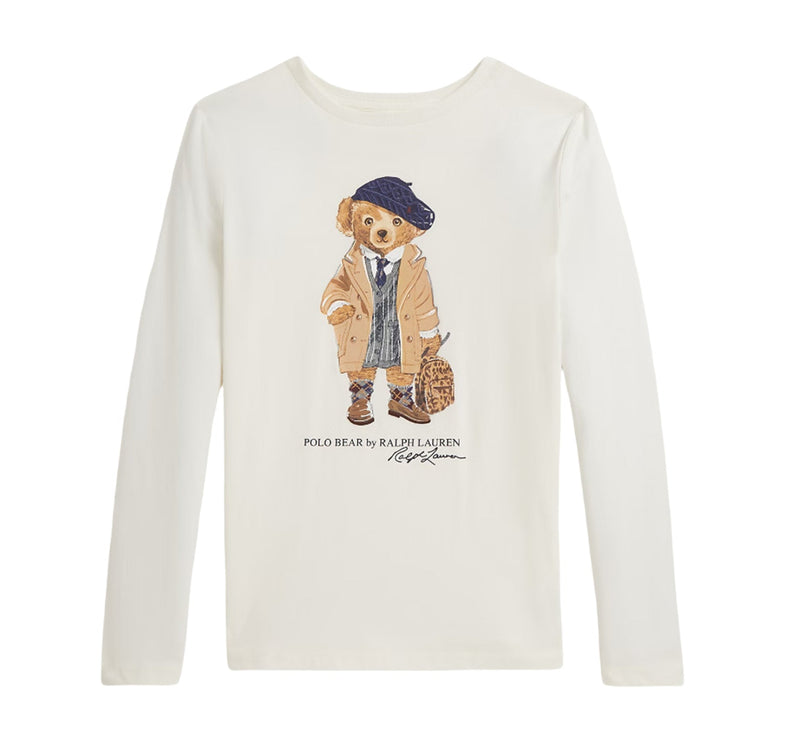Polo Ralph Lauren Girl's Polo Bear Cotton Jersey Long-Sleeve Tee White