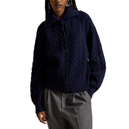Polo Ralph Lauren Women's Cable Wool-Cashmere Collared Cardigan Hunter Navy
