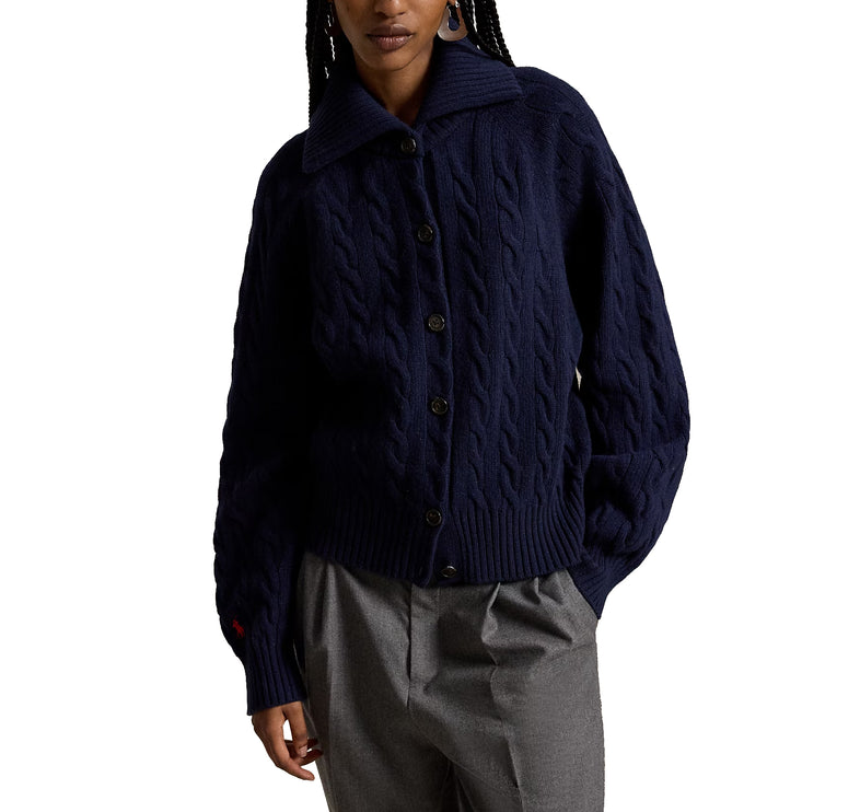 Polo Ralph Lauren Women's Cable Wool-Cashmere Collared Cardigan Hunter Navy