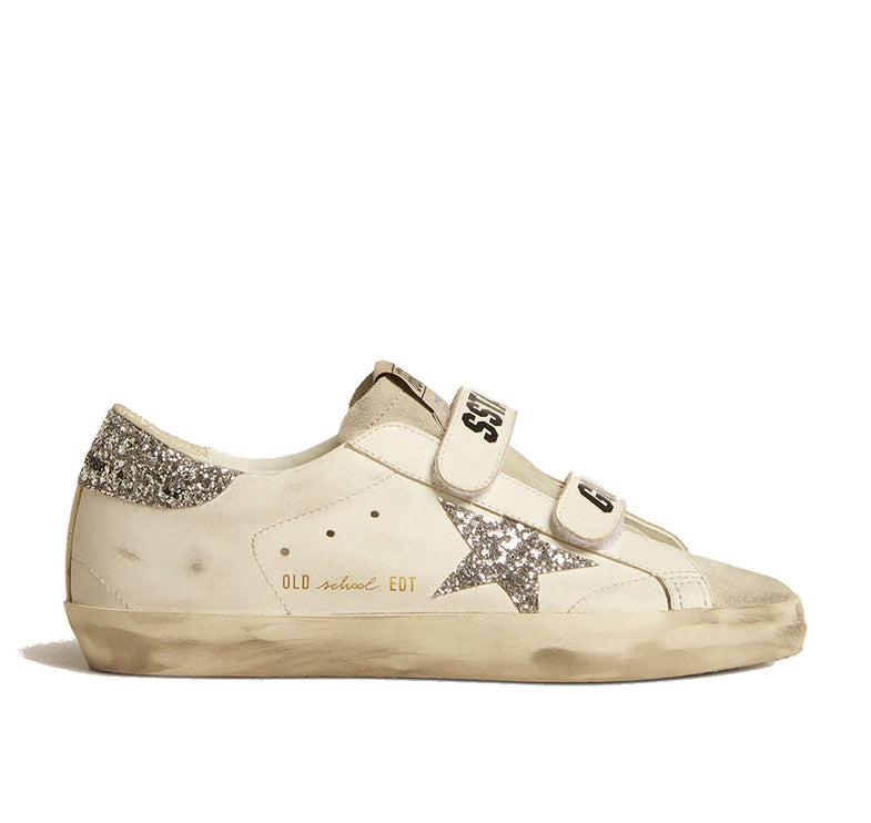 Golden Goose Women's Old School with Silver Glitter Star and Ice Gray