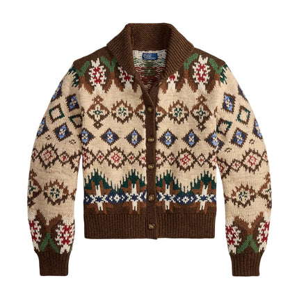 Polo Ralph Lauren Women's Geo-Pattern Wool-Cashmere Cardigan Oatmeal/brown Multi