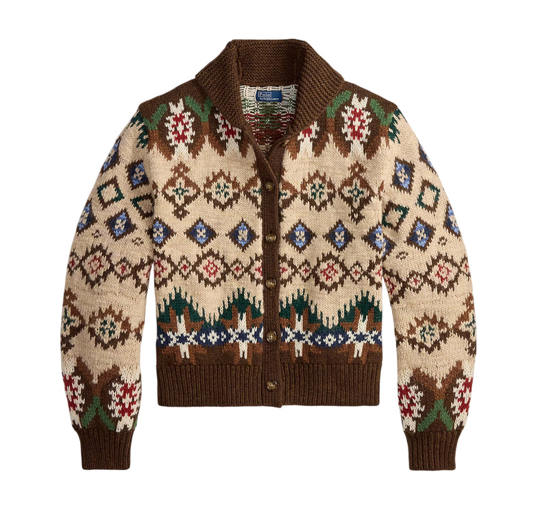 Polo Ralph Lauren Women's Geo-Pattern Wool-Cashmere Cardigan Oatmeal/brown Multi