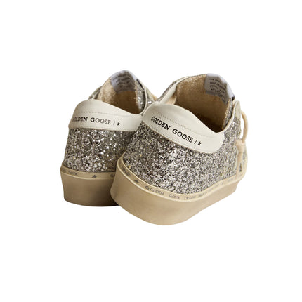 Golden Goose Women's Hi Star in Silver Glitter with Suede Star and white Heel Tab