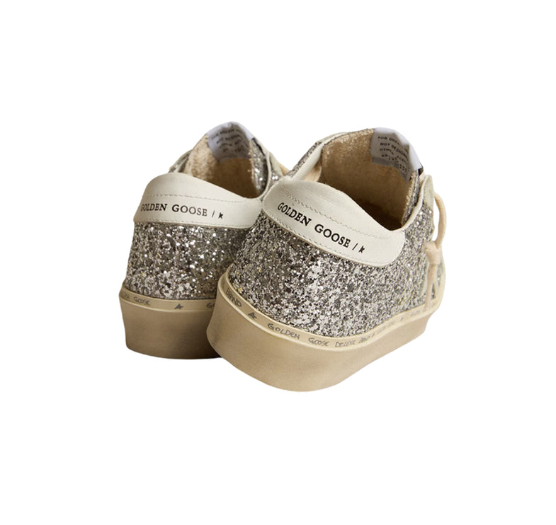 Golden Goose Women's Hi Star in Silver Glitter with Suede Star and white Heel Tab