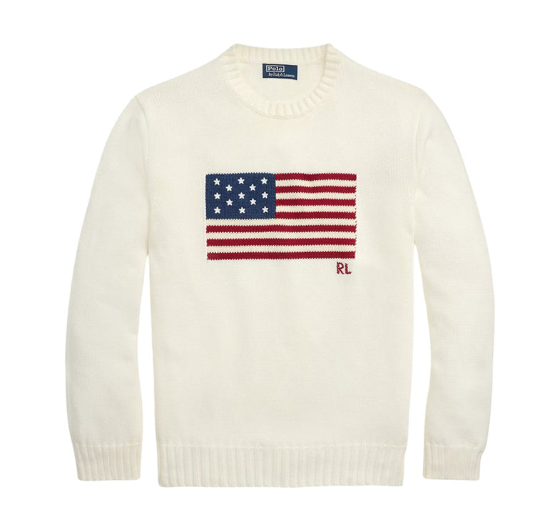 Polo Ralph Lauren Unisex The Iconic Flag Sweater Deckwash White