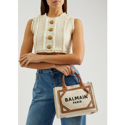 Balmain Women's B-Army Small Canvas Tote Bag Beige