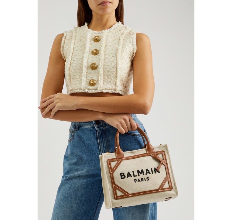 Balmain Women's B-Army Small Canvas Tote Bag Beige