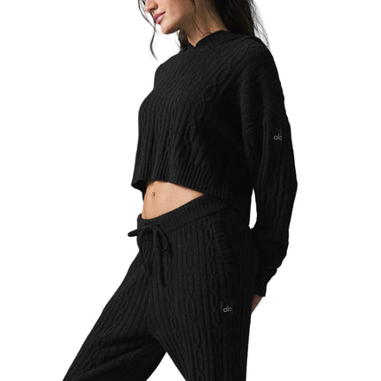 alo Women's Cable Knit Winter Bliss Hoodie Black