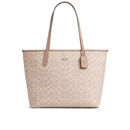 Coach Women's City Tote Bag In Signature Canvas Silver/Sand/Taupe