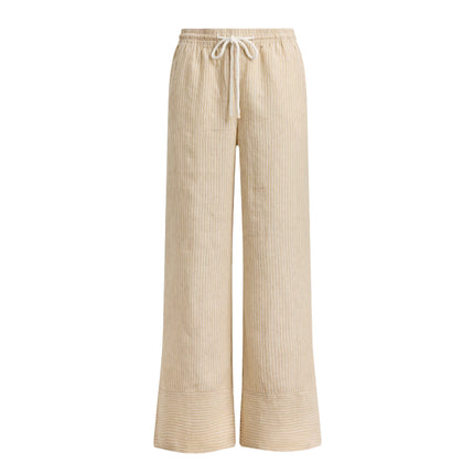 Polo Ralph Lauren Women's Striped Linen Wide-Leg Pant Tan/White