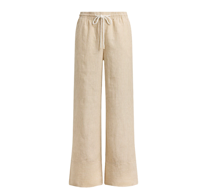Polo Ralph Lauren Women's Striped Linen Wide-Leg Pant Tan/White