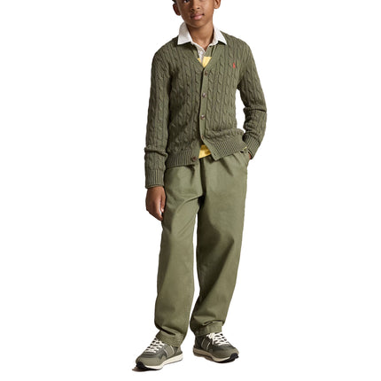 Polo Ralph Lauren Boy's Cable-Knit Cotton V-Neck Cardigan Cruise Olive