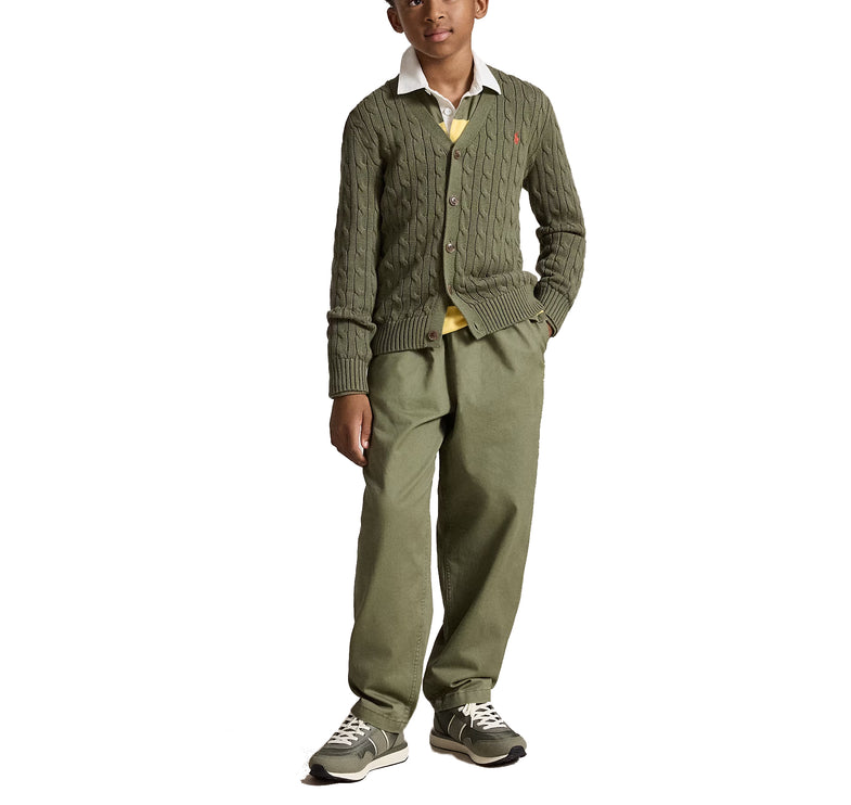 Polo Ralph Lauren Boy's Cable-Knit Cotton V-Neck Cardigan Cruise Olive