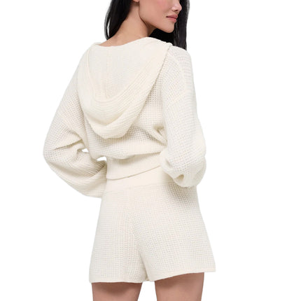 alo Women's Cashmere Plush Waffle Full Zip Hoodie Ivory