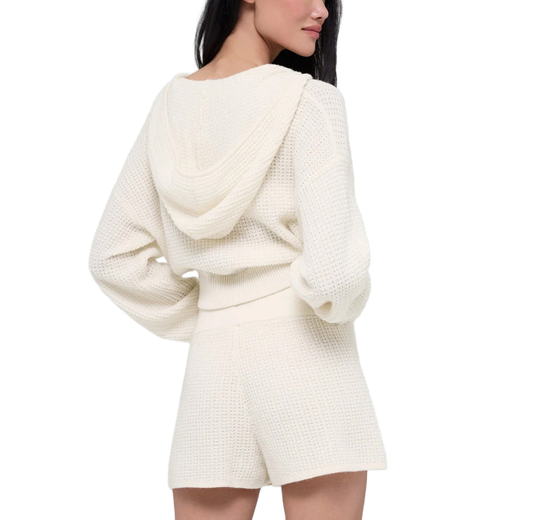 alo Women's Cashmere Plush Waffle Full Zip Hoodie Ivory