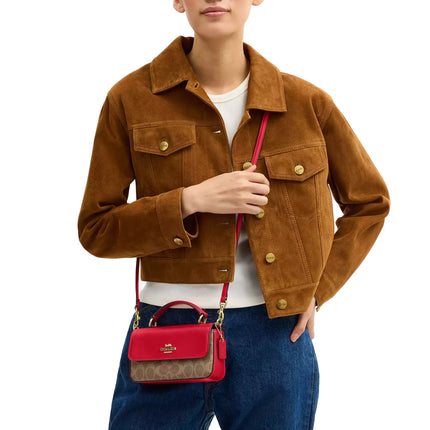 Coach Women's Mini Josie Top Handle Bag In Signature Canvas Gold/Tan/Carnation