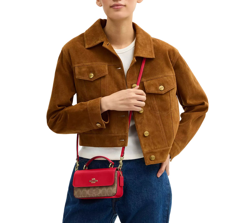 Coach Women's Mini Josie Top Handle Bag In Signature Canvas Gold/Tan/Carnation