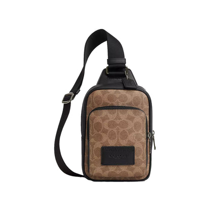 Coach Unisex Racer Sling Pack In Signature Canvas Qb/Tan/Black