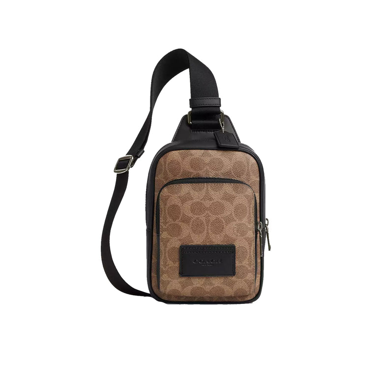 Coach Unisex Racer Sling Pack In Signature Canvas Qb/Tan/Black