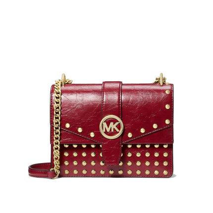 Michael Kors Women's Greenwich Small Studded Distressed Crossbody Bag Cherry