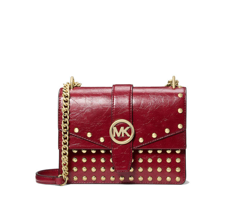 Michael Kors Women's Greenwich Small Studded Distressed Crossbody Bag Cherry