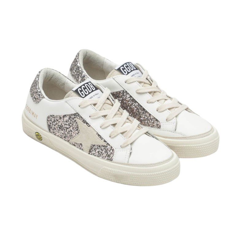Golden Goose Grade School May Sneakers with Glitter Star White