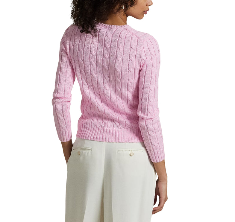 Polo Ralph Lauren Women's Cable-Knit Cotton Crewneck Sweater Carmel Pink